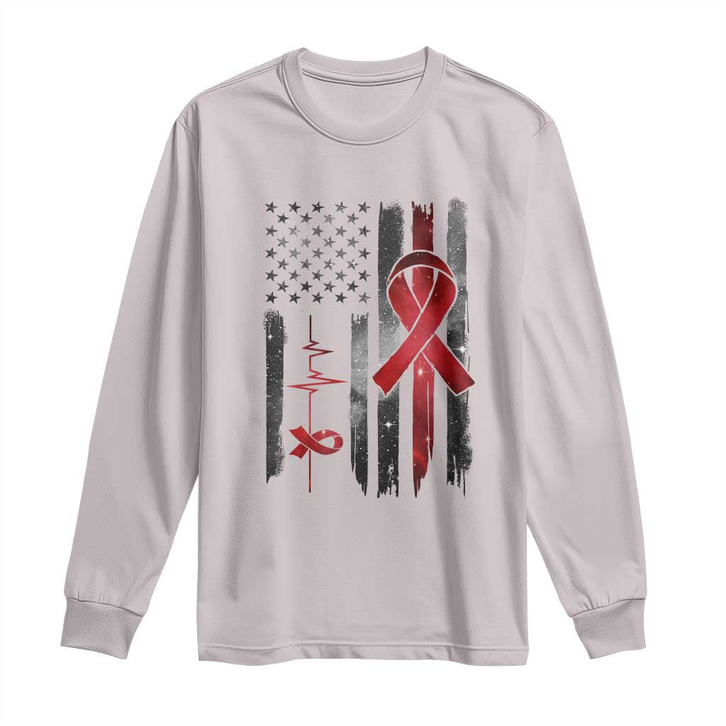 World AIDS Day Long Sleeve Shirt American Flag Red Ribbon Gift - Wonder Print Shop