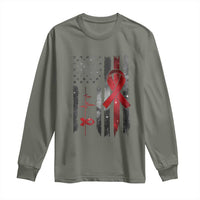 World AIDS Day Long Sleeve Shirt American Flag Red Ribbon Gift - Wonder Print Shop