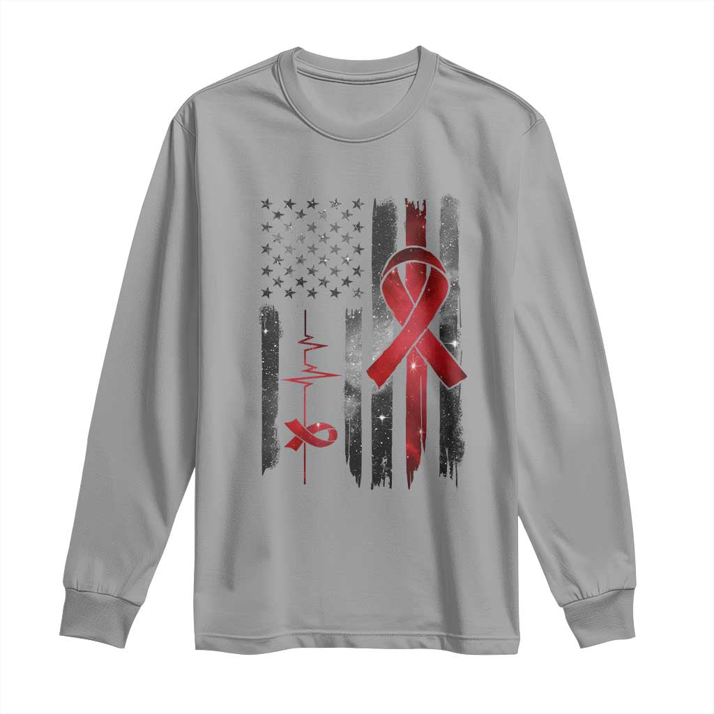 World AIDS Day Long Sleeve Shirt American Flag Red Ribbon Gift - Wonder Print Shop