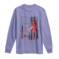 World AIDS Day Long Sleeve Shirt American Flag Red Ribbon Gift - Wonder Print Shop