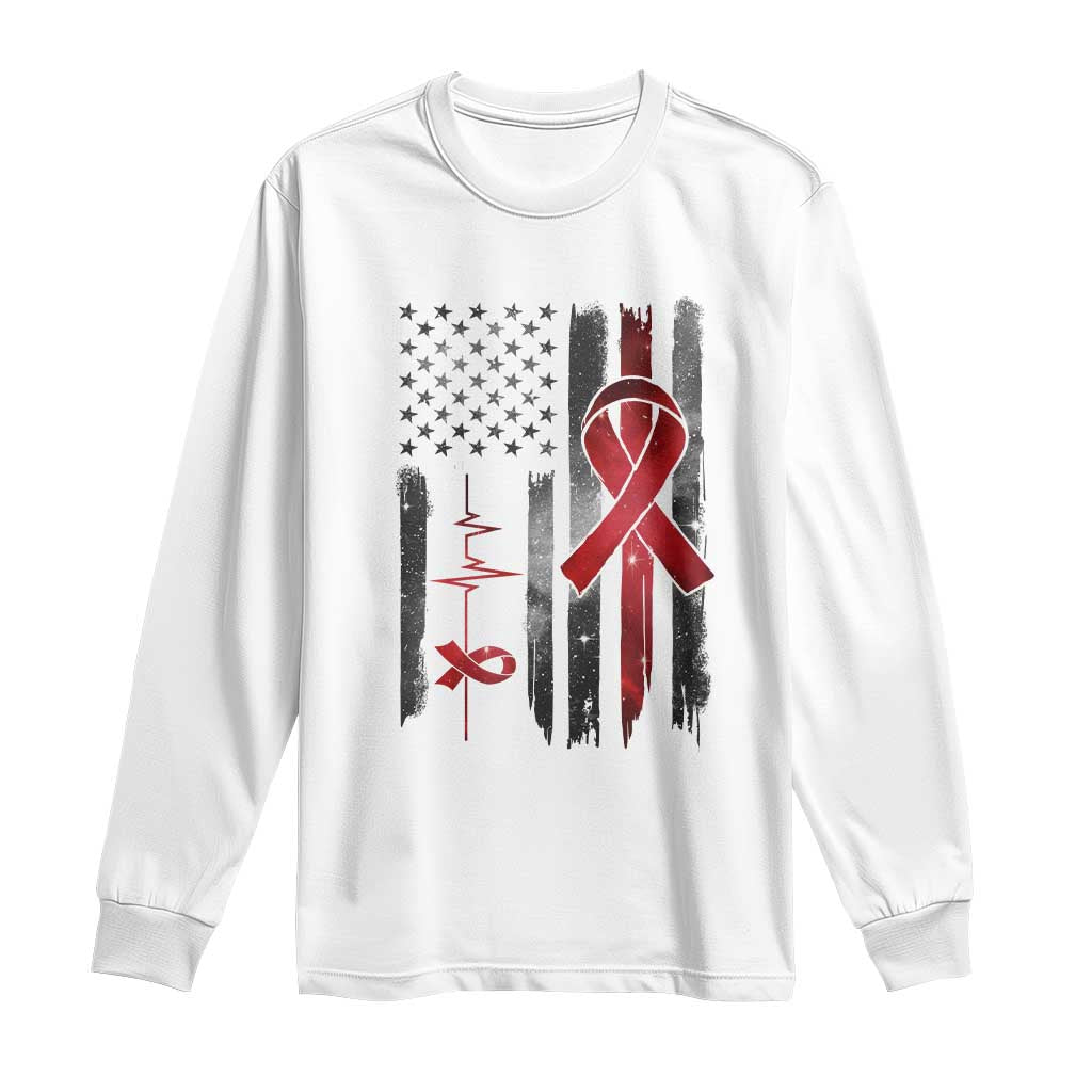 World AIDS Day Long Sleeve Shirt American Flag Red Ribbon Gift - Wonder Print Shop