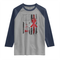 World AIDS Day Raglan Shirt American Flag Red Ribbon Gift - Wonder Print Shop