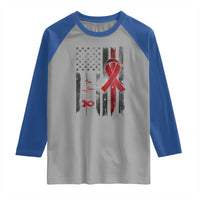 World AIDS Day Raglan Shirt American Flag Red Ribbon Gift - Wonder Print Shop