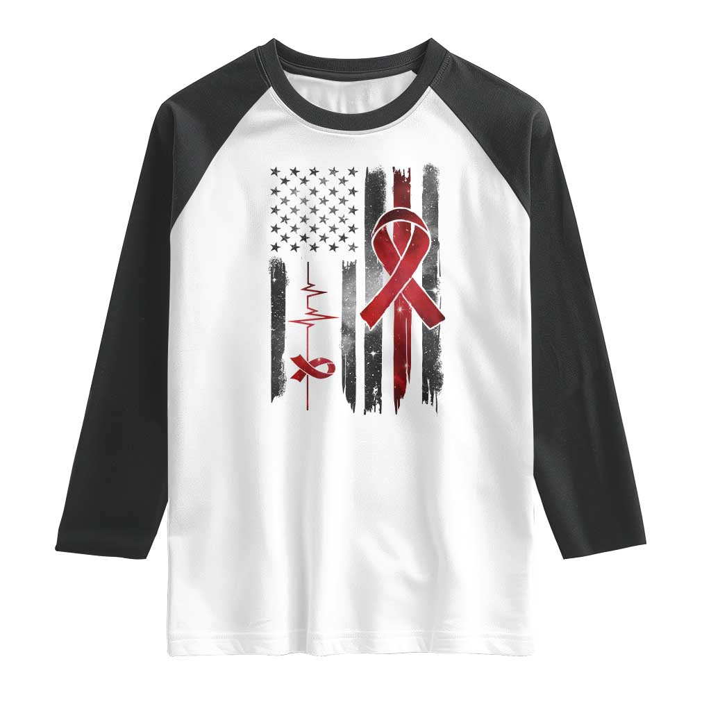 World AIDS Day Raglan Shirt American Flag Red Ribbon Gift - Wonder Print Shop