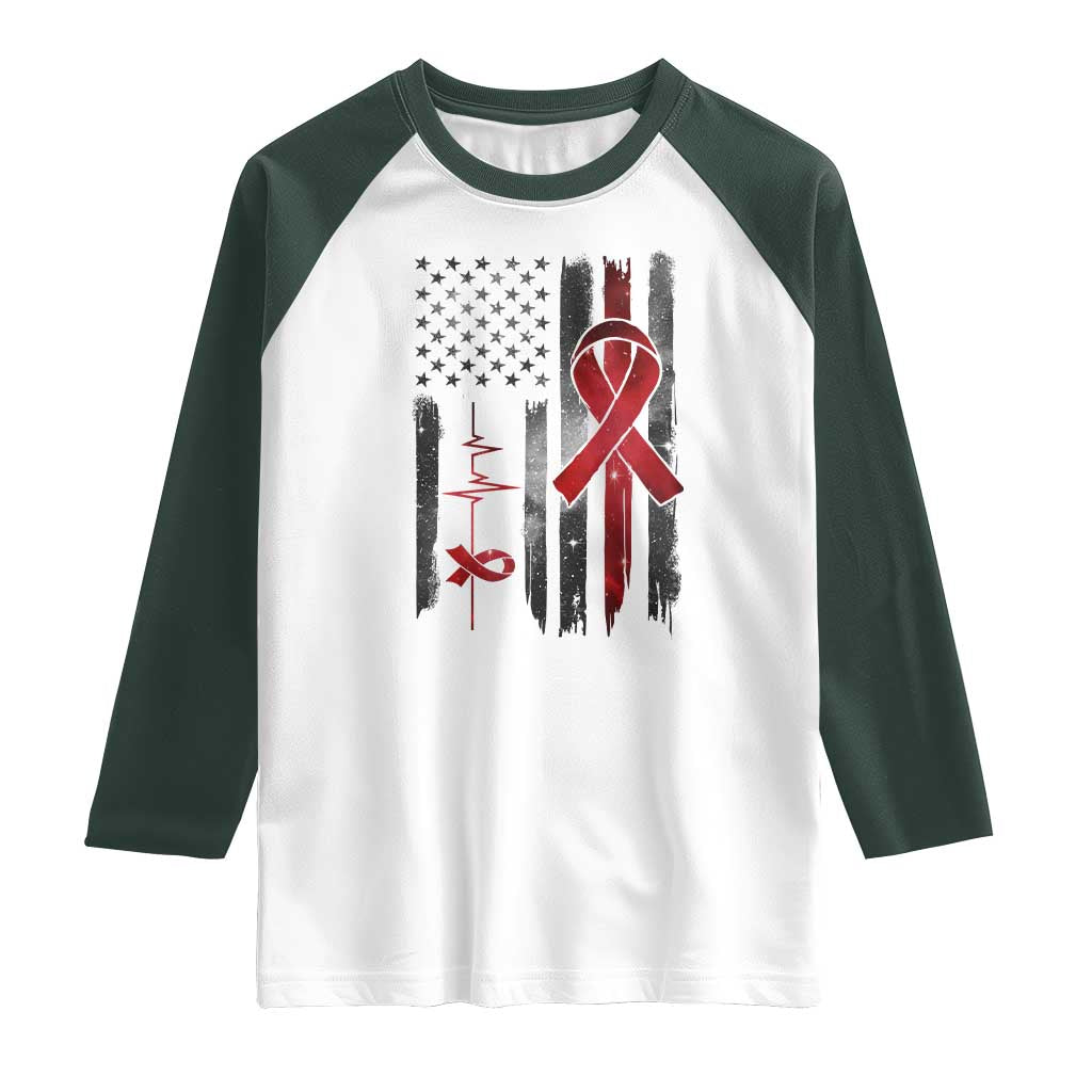 World AIDS Day Raglan Shirt American Flag Red Ribbon Gift - Wonder Print Shop