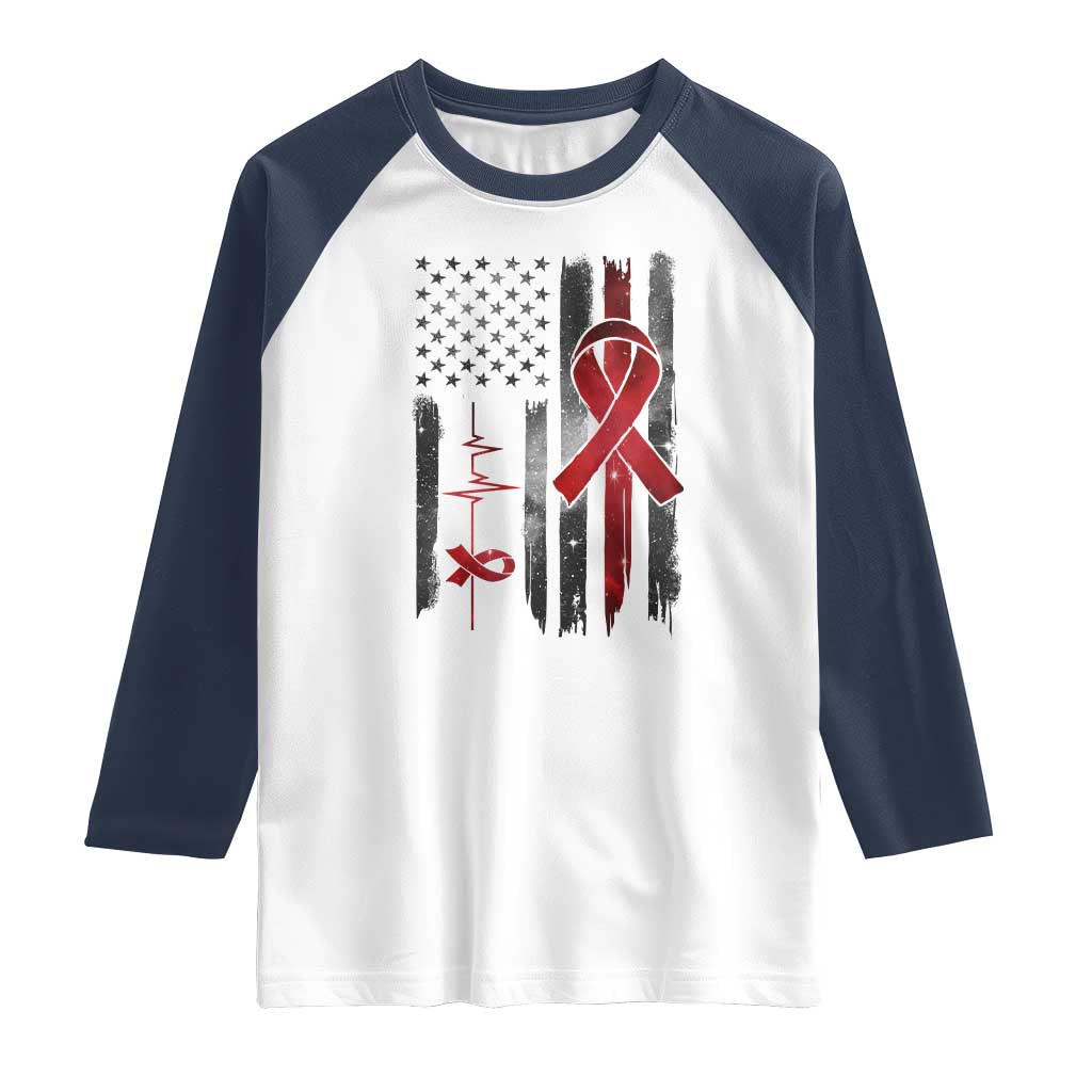 World AIDS Day Raglan Shirt American Flag Red Ribbon Gift - Wonder Print Shop