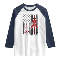 World AIDS Day Raglan Shirt American Flag Red Ribbon Gift - Wonder Print Shop