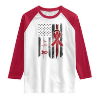 World AIDS Day Raglan Shirt American Flag Red Ribbon Gift - Wonder Print Shop