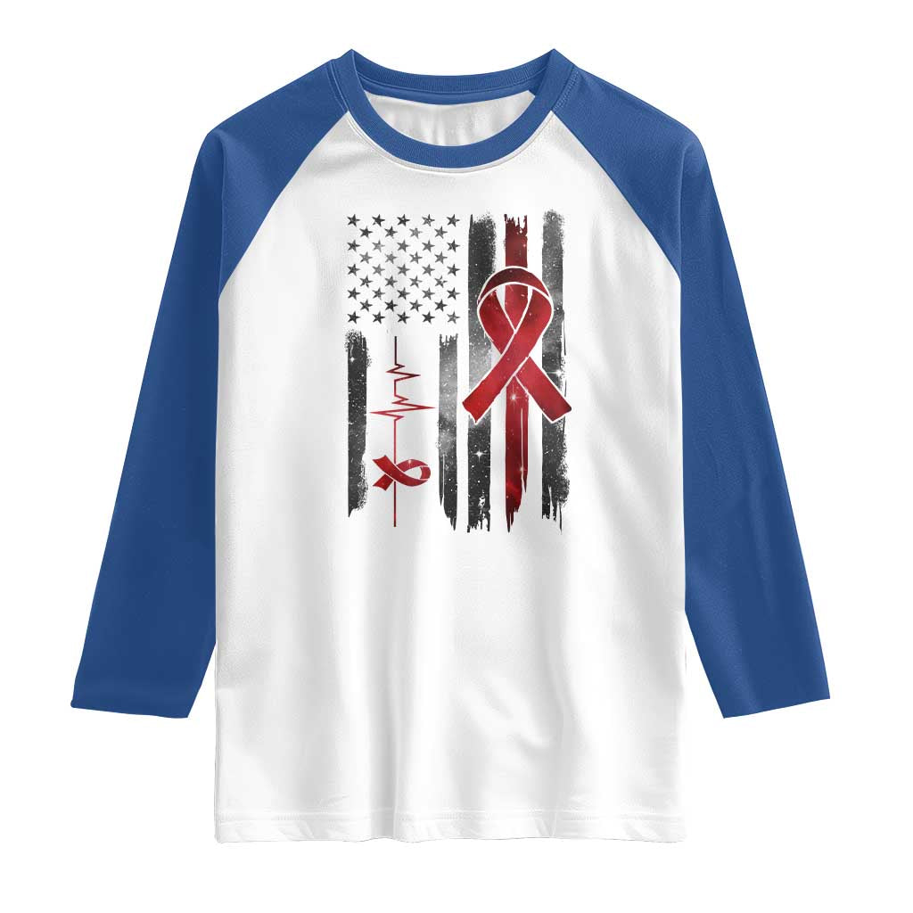 World AIDS Day Raglan Shirt American Flag Red Ribbon Gift - Wonder Print Shop