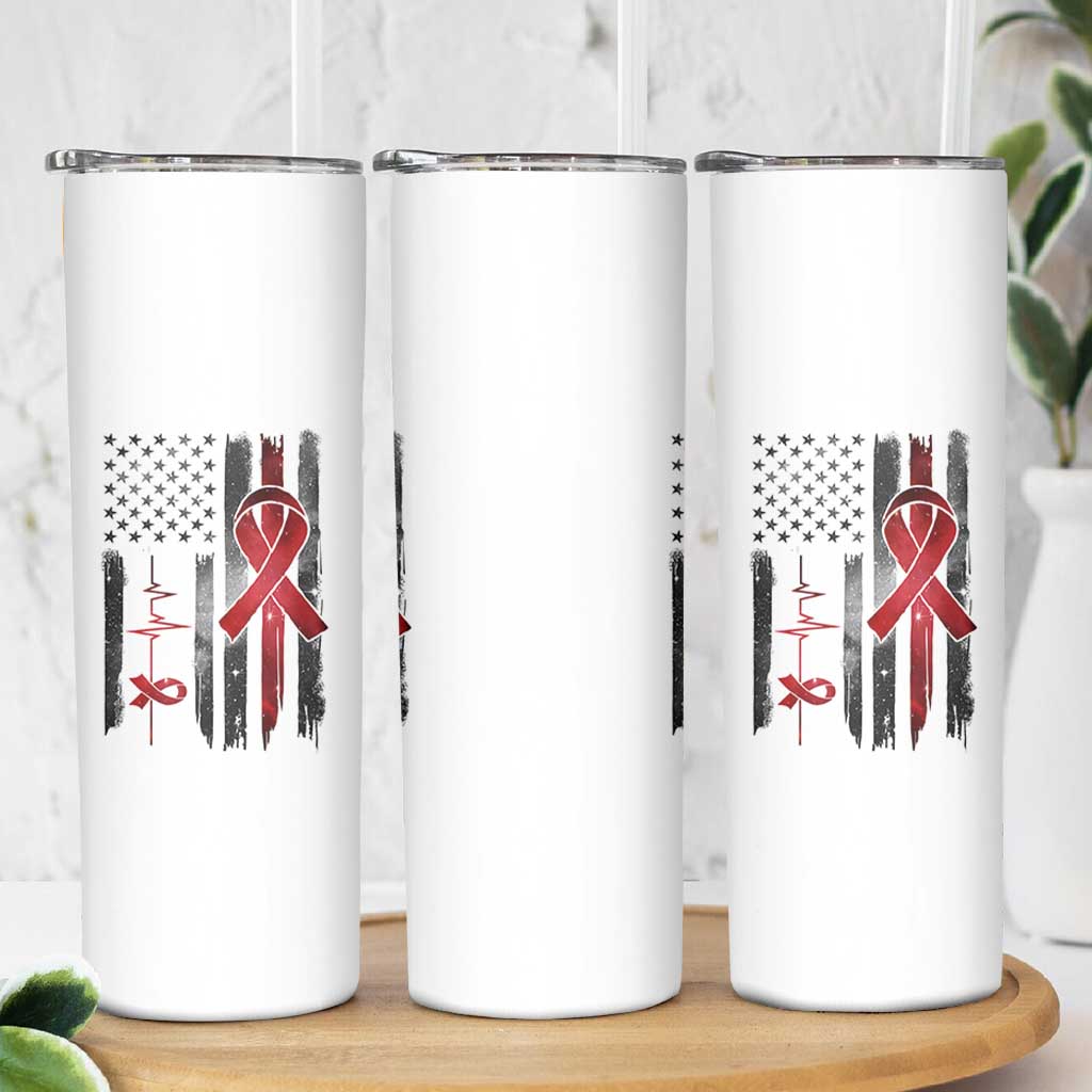 World AIDS Day Skinny Tumbler American Flag Red Ribbon Gift - Wonder Print Shop