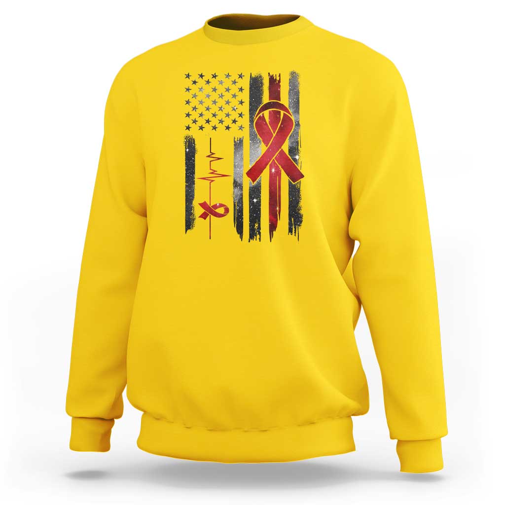 World AIDS Day Sweatshirt American Flag Red Ribbon Gift - Wonder Print Shop