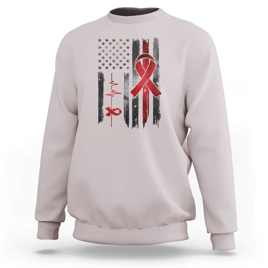 World AIDS Day Sweatshirt American Flag Red Ribbon Gift - Wonder Print Shop