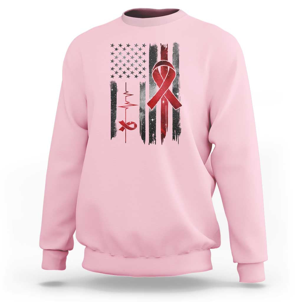 World AIDS Day Sweatshirt American Flag Red Ribbon Gift - Wonder Print Shop