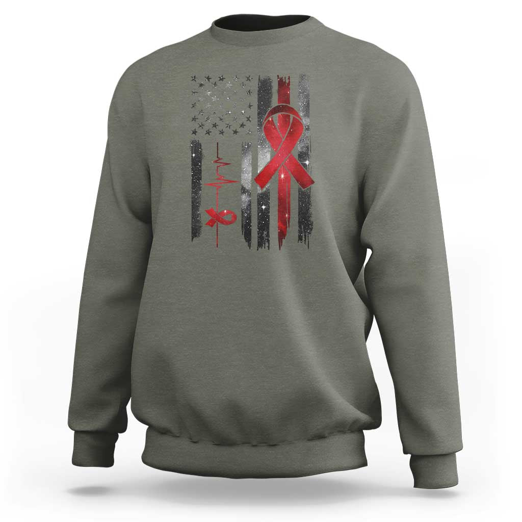 World AIDS Day Sweatshirt American Flag Red Ribbon Gift - Wonder Print Shop