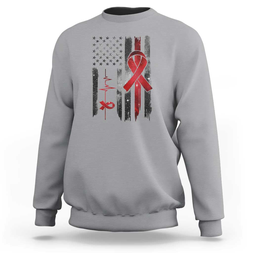 World AIDS Day Sweatshirt American Flag Red Ribbon Gift - Wonder Print Shop