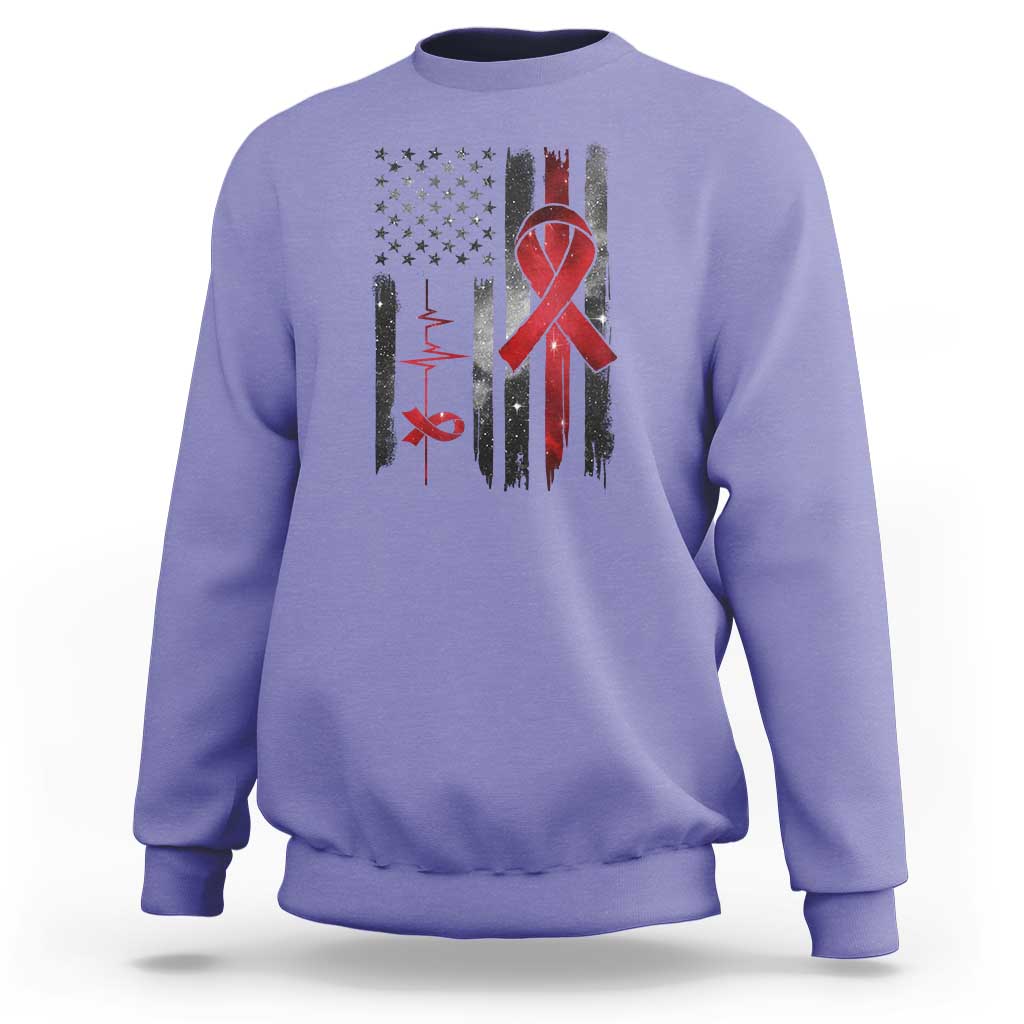 World AIDS Day Sweatshirt American Flag Red Ribbon Gift - Wonder Print Shop