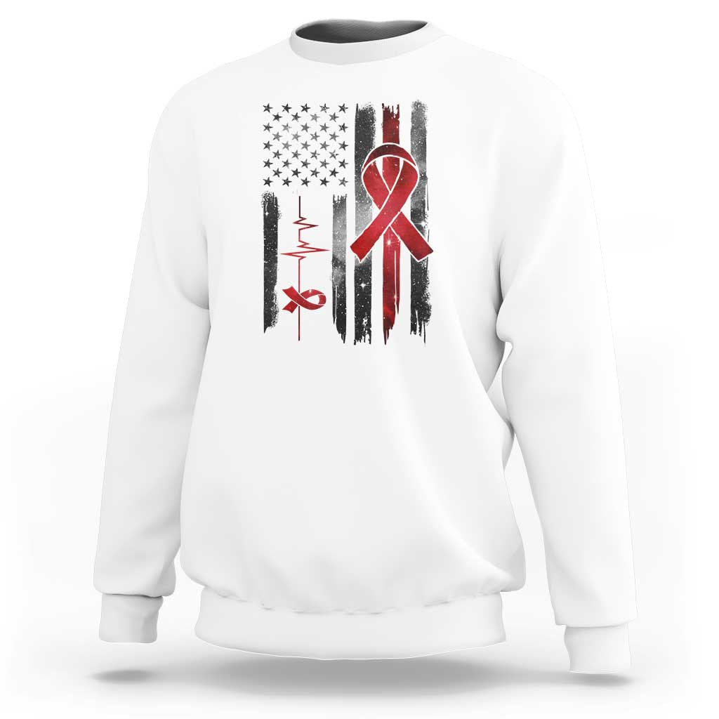 World AIDS Day Sweatshirt American Flag Red Ribbon Gift - Wonder Print Shop