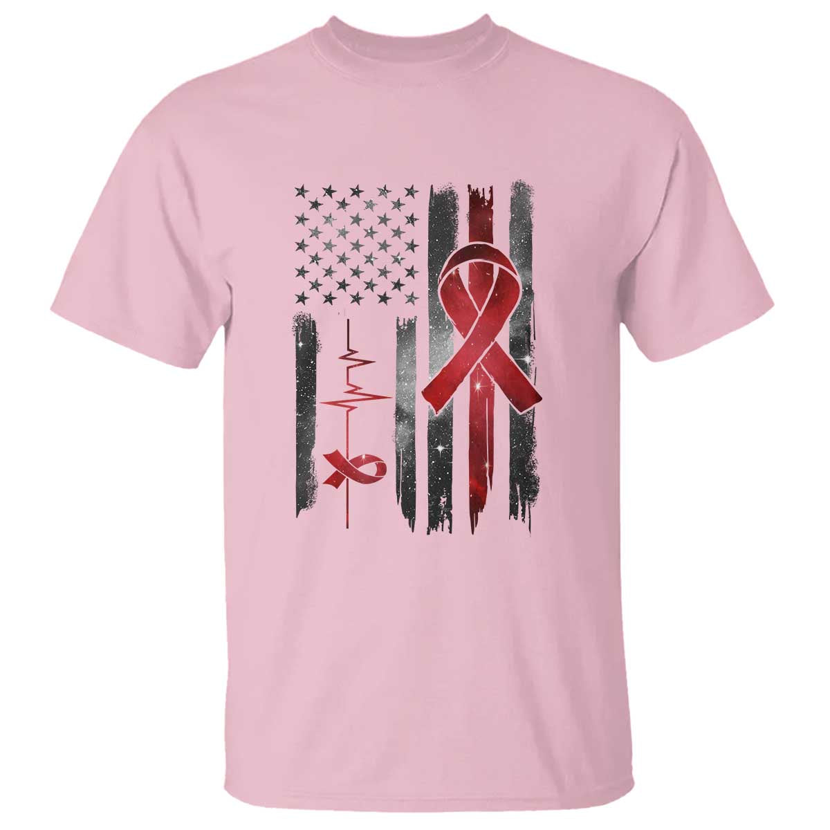 World AIDS Day T Shirt American Flag Red Ribbon Gift - Wonder Print Shop