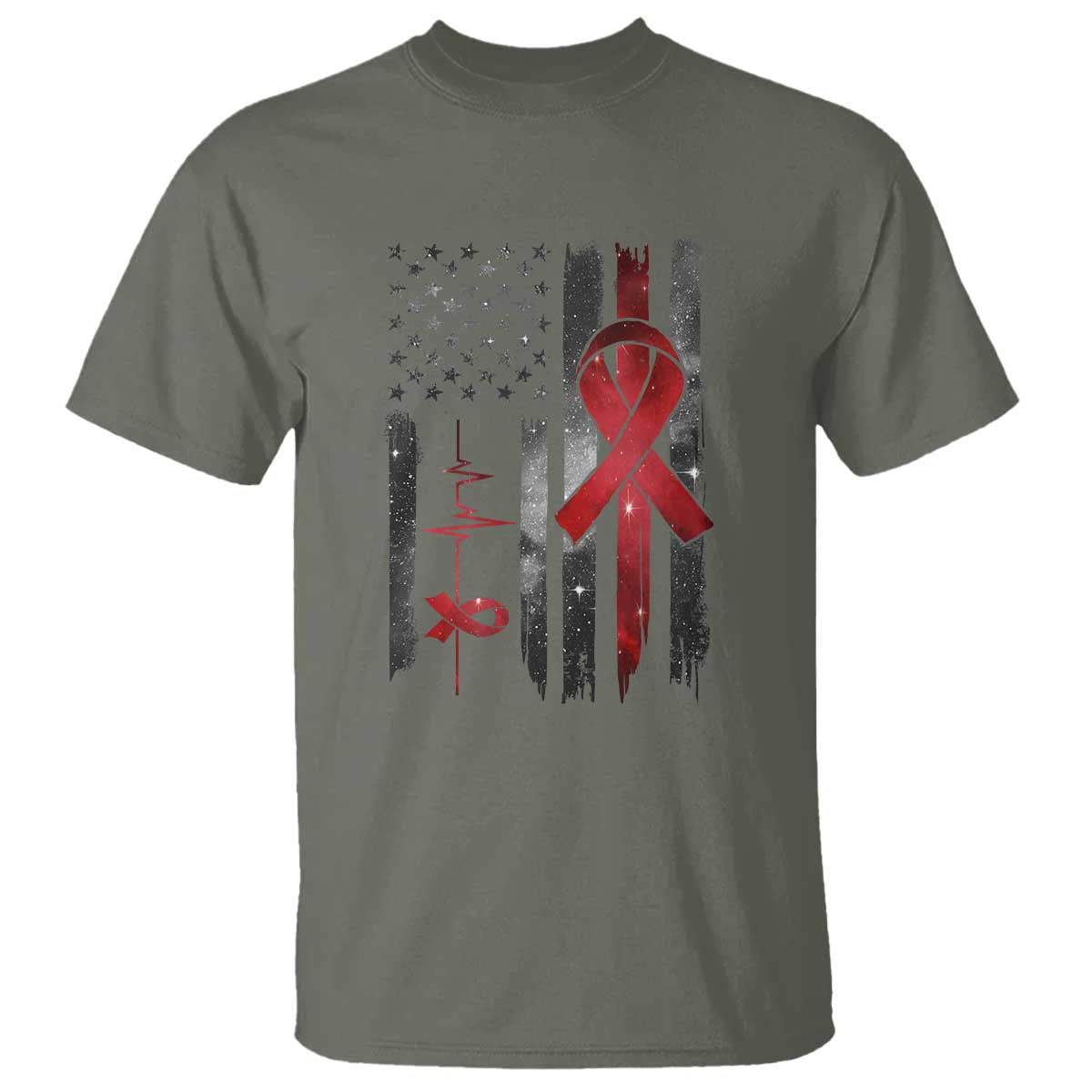 World AIDS Day T Shirt American Flag Red Ribbon Gift - Wonder Print Shop