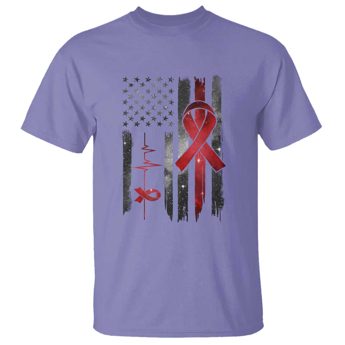 World AIDS Day T Shirt American Flag Red Ribbon Gift - Wonder Print Shop