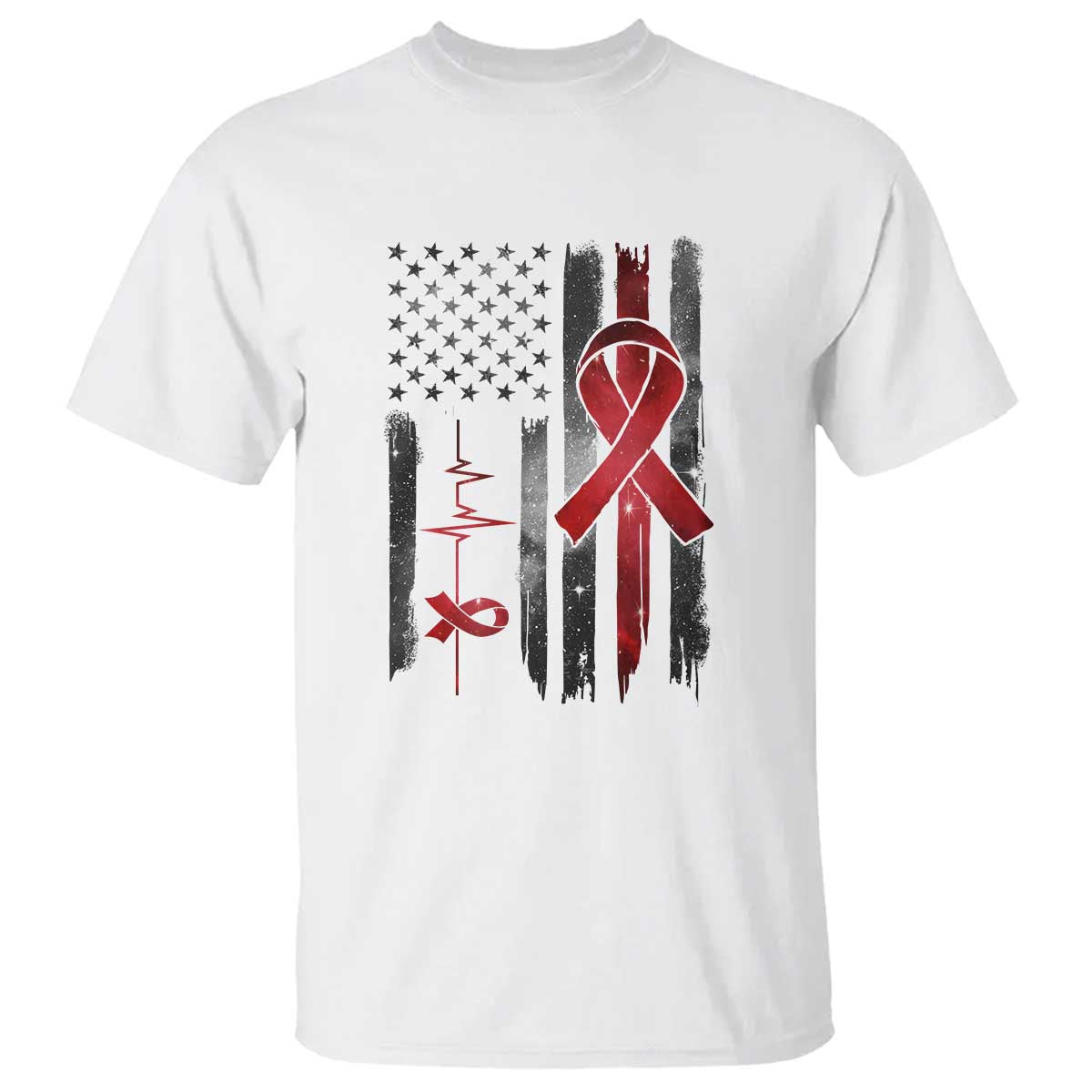 World AIDS Day T Shirt American Flag Red Ribbon Gift - Wonder Print Shop