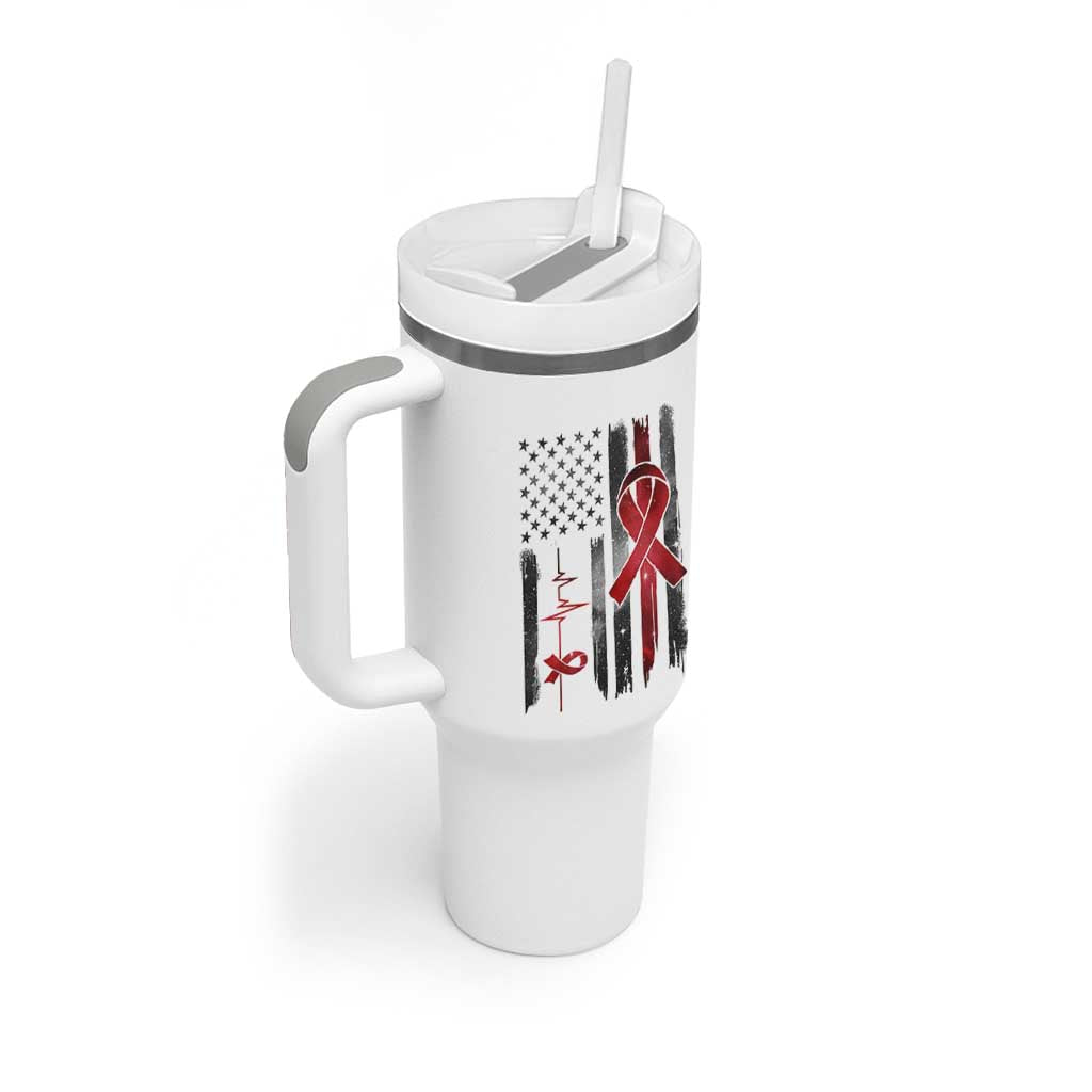World AIDS Day Tumbler With Handle American Flag Red Ribbon Gift - Wonder Print Shop