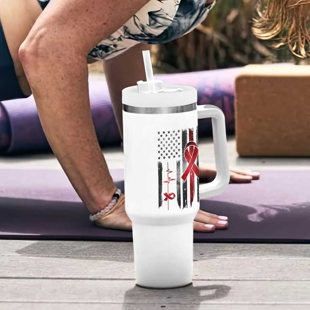 World AIDS Day Tumbler With Handle American Flag Red Ribbon Gift - Wonder Print Shop