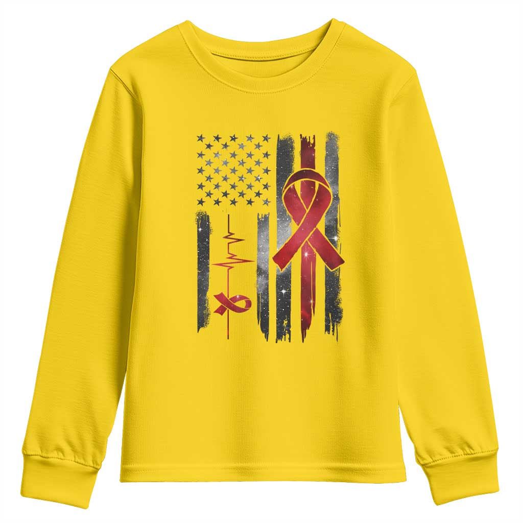 World AIDS Day Youth Sweatshirt American Flag Red Ribbon Gift - Wonder Print Shop