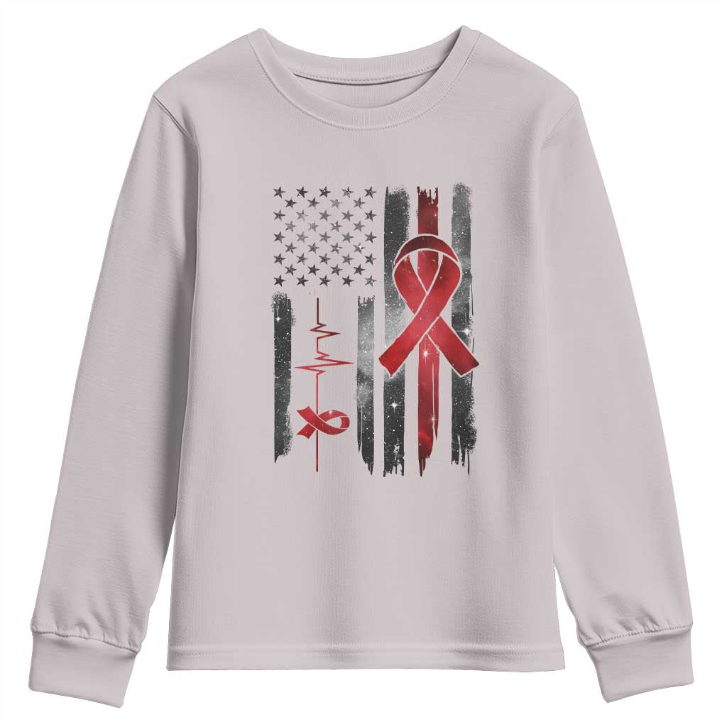 World AIDS Day Youth Sweatshirt American Flag Red Ribbon Gift - Wonder Print Shop