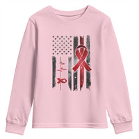 World AIDS Day Youth Sweatshirt American Flag Red Ribbon Gift - Wonder Print Shop