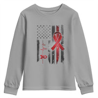 World AIDS Day Youth Sweatshirt American Flag Red Ribbon Gift - Wonder Print Shop
