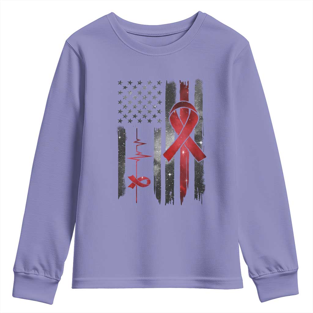 World AIDS Day Youth Sweatshirt American Flag Red Ribbon Gift - Wonder Print Shop