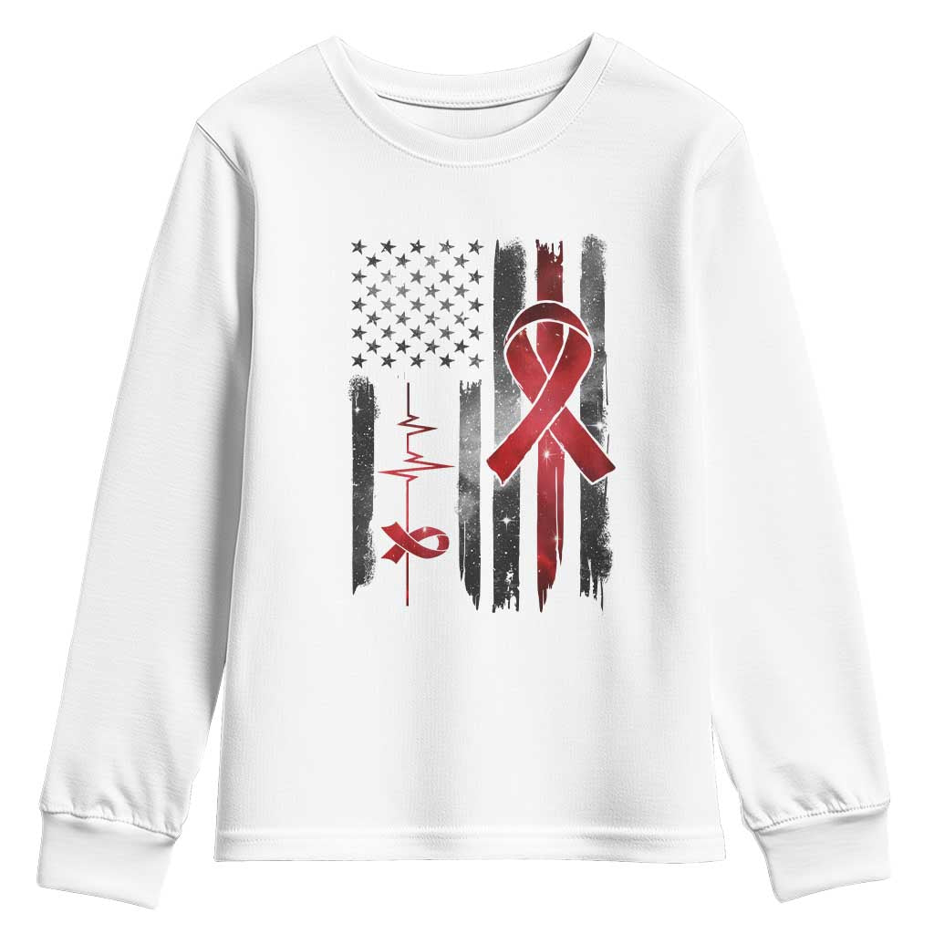 World AIDS Day Youth Sweatshirt American Flag Red Ribbon Gift - Wonder Print Shop