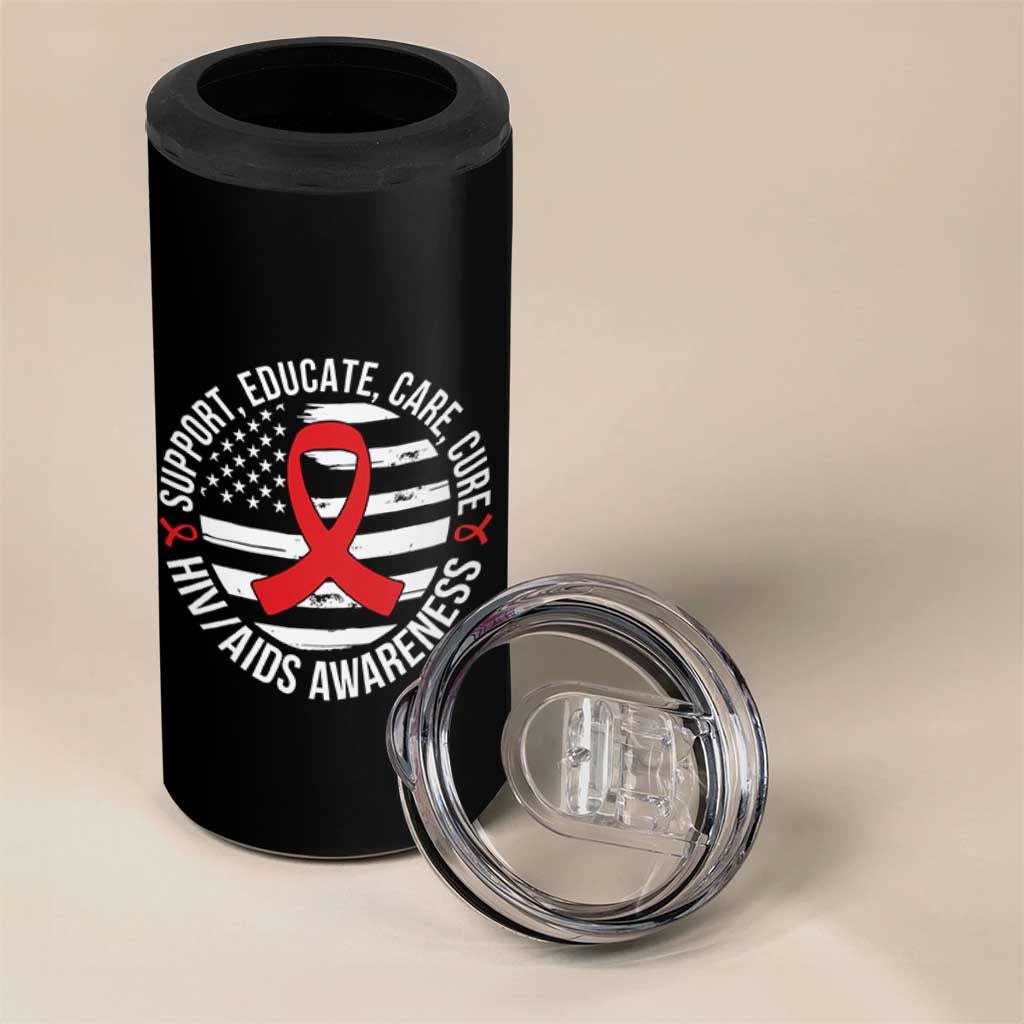 Support Educate Care Cure HIV Awareness Month Gift 4 in 1 Can Cooler Tumbler - Wonder Print Shop