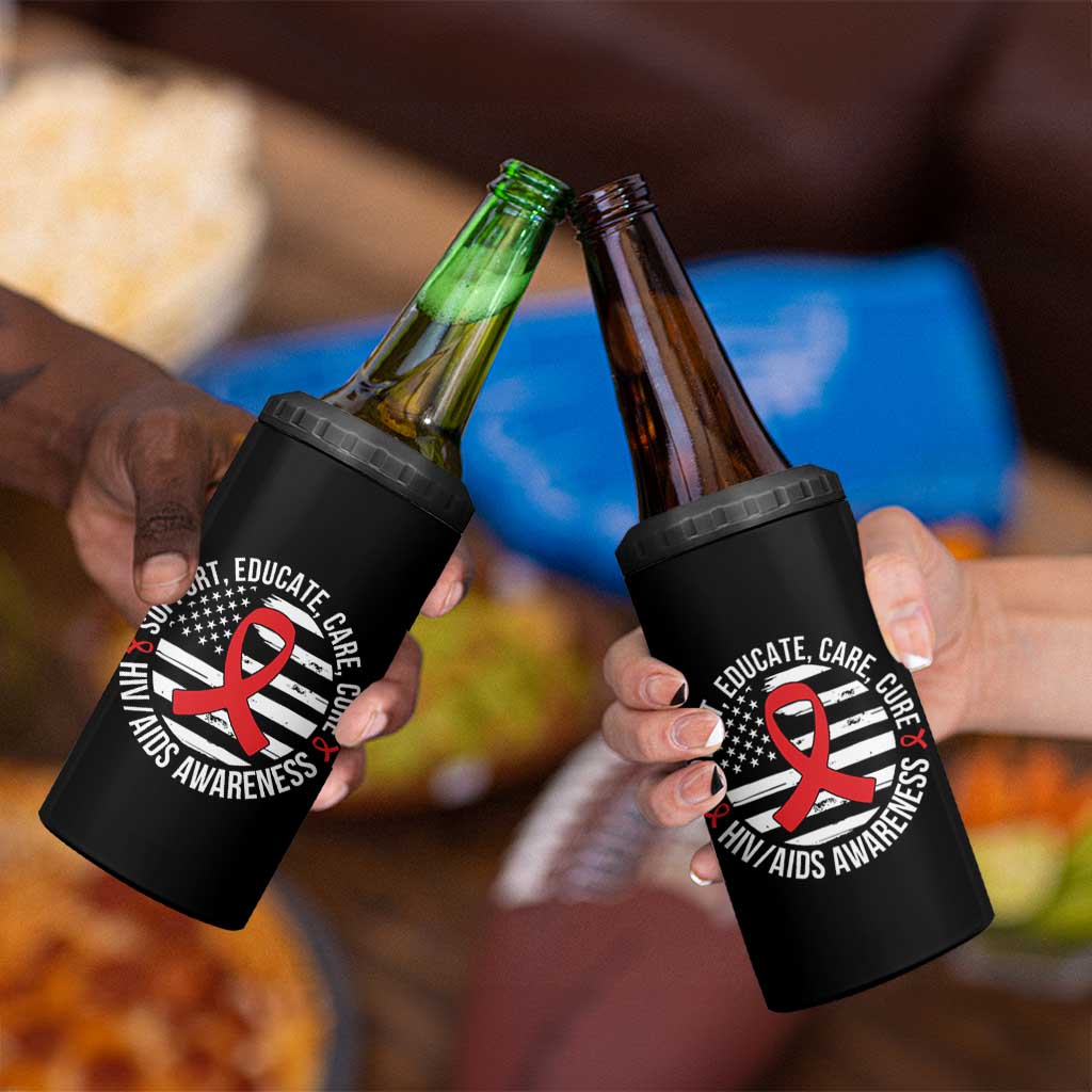 Support Educate Care Cure HIV Awareness Month Gift 4 in 1 Can Cooler Tumbler - Wonder Print Shop