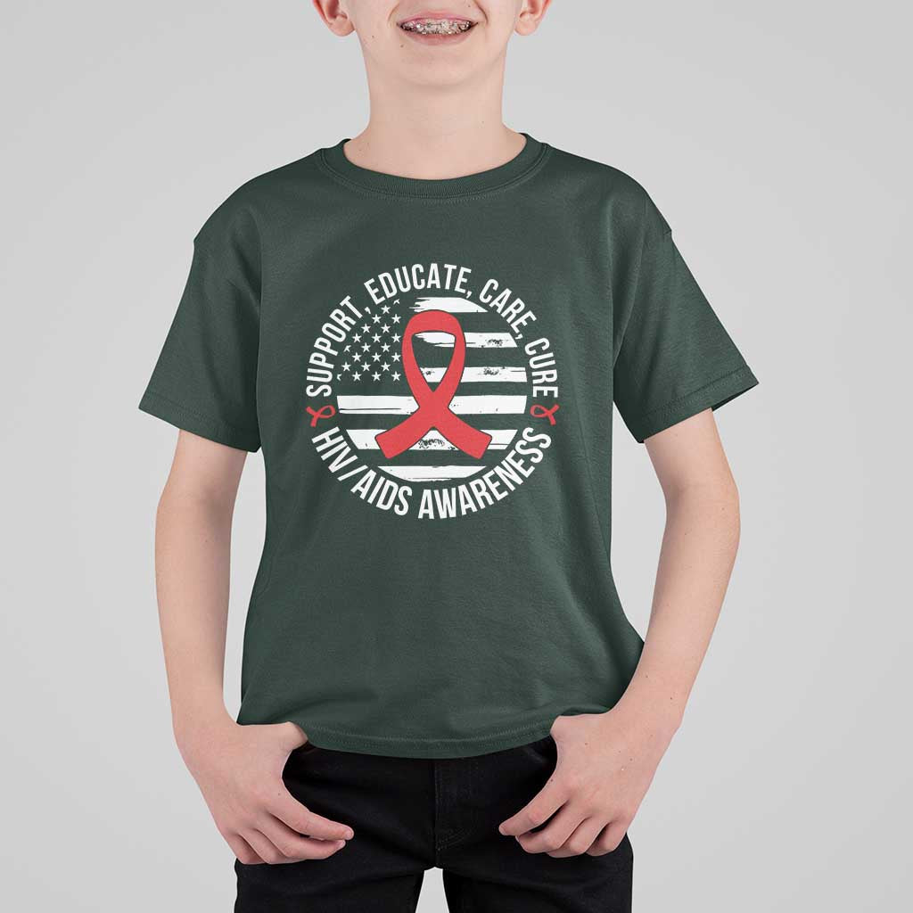 Support Educate Care Cure HIV Awareness Month Gift T Shirt For Kid - Wonder Print Shop