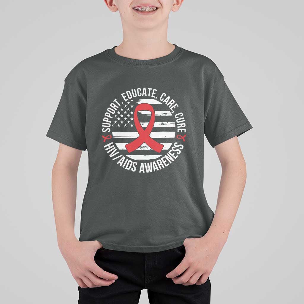 Support Educate Care Cure HIV Awareness Month Gift T Shirt For Kid - Wonder Print Shop