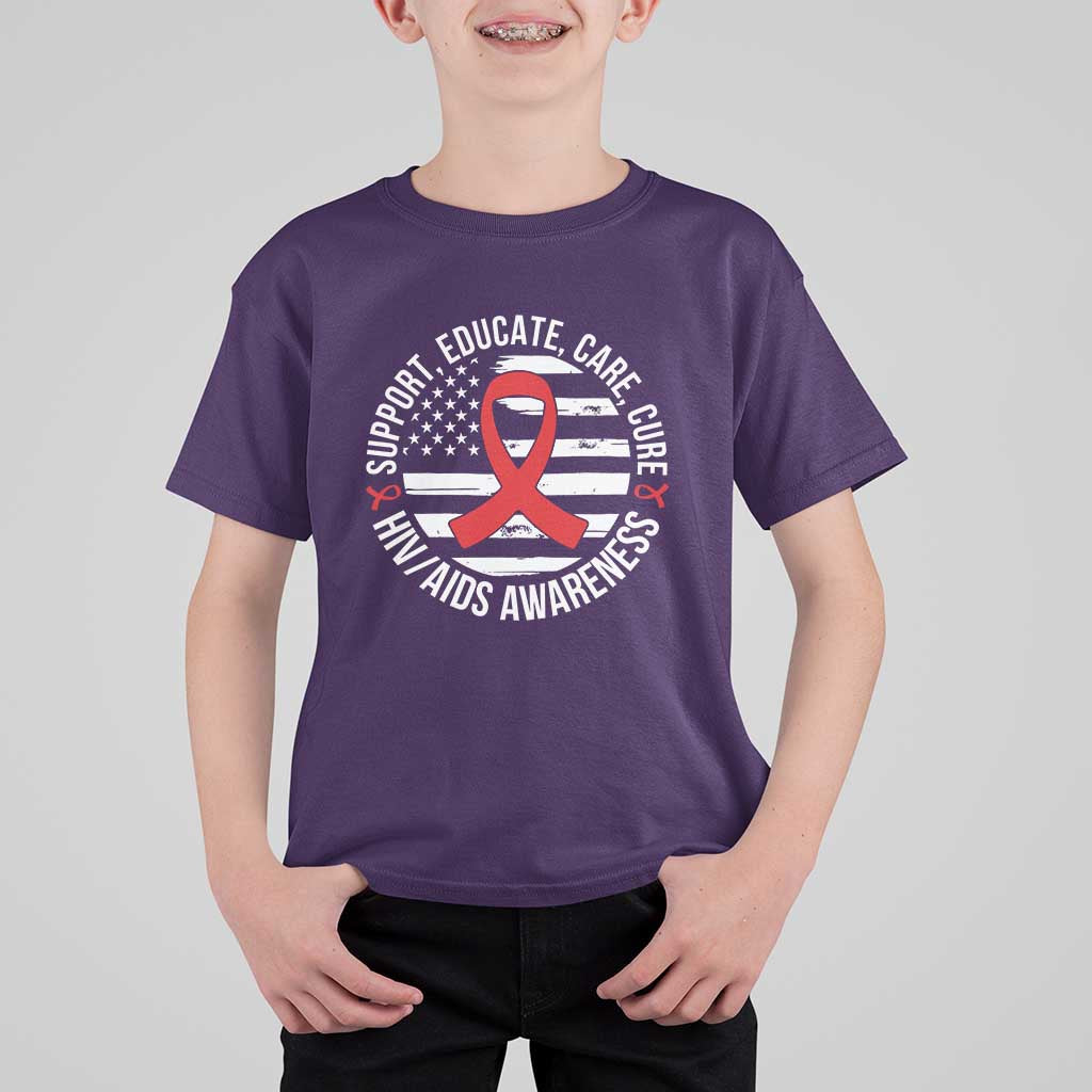 Support Educate Care Cure HIV Awareness Month Gift T Shirt For Kid - Wonder Print Shop