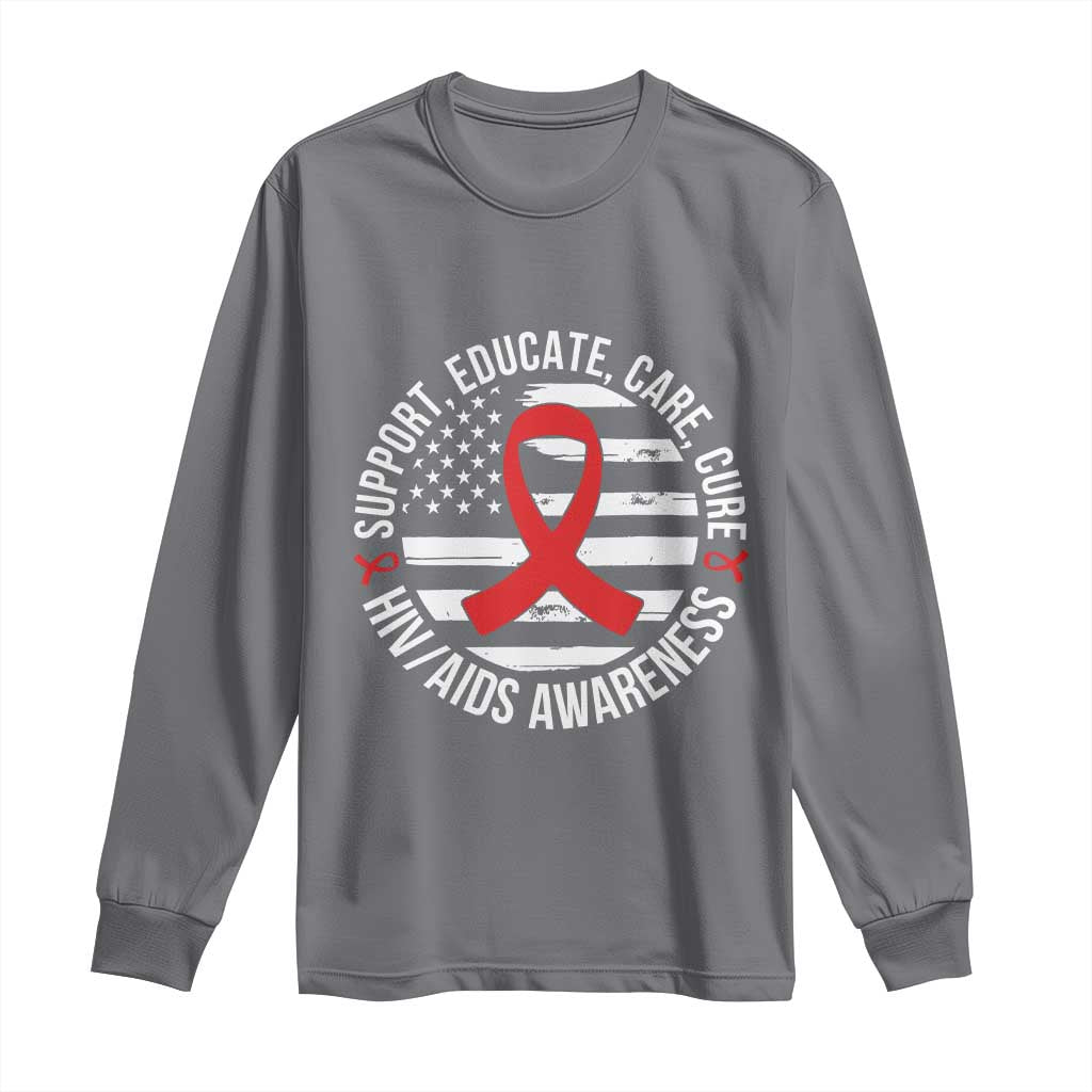 Support Educate Care Cure HIV Awareness Month Gift Long Sleeve Shirt - Wonder Print Shop