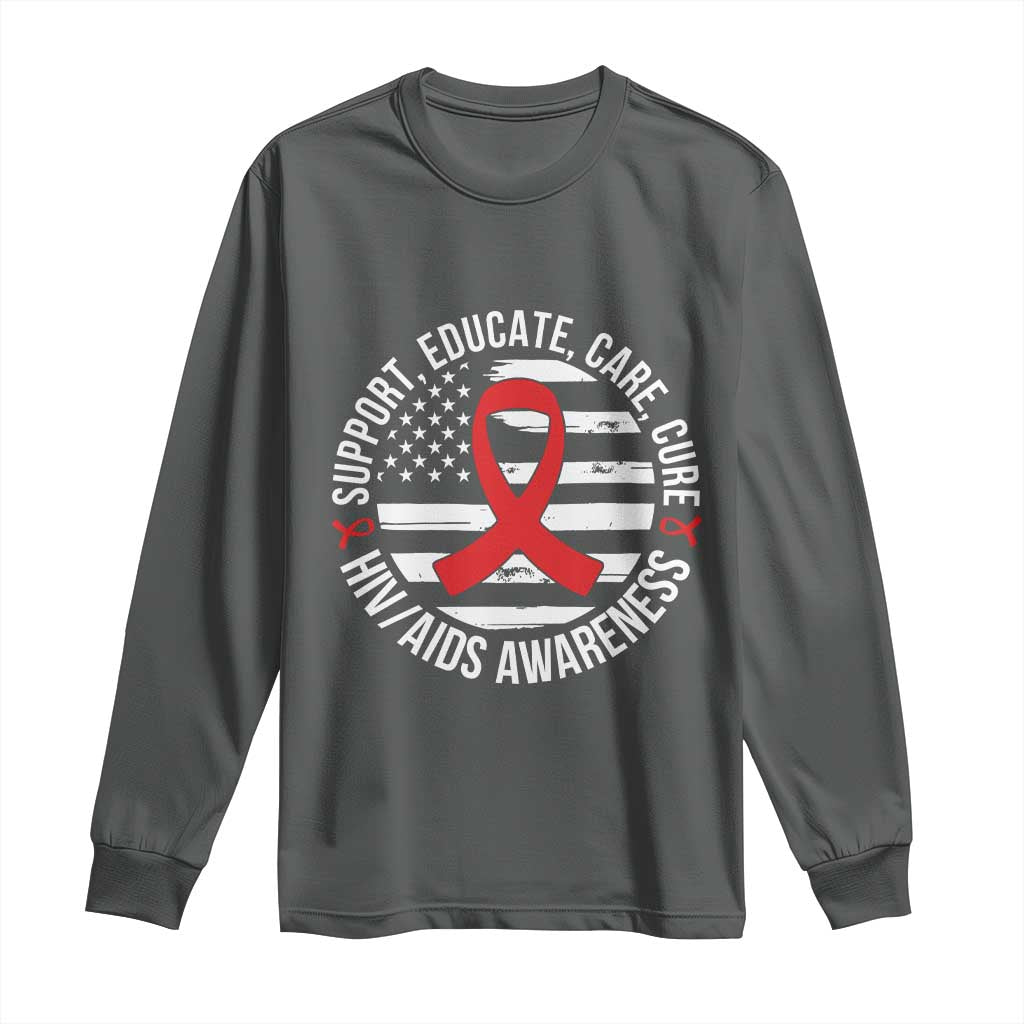 Support Educate Care Cure HIV Awareness Month Gift Long Sleeve Shirt - Wonder Print Shop