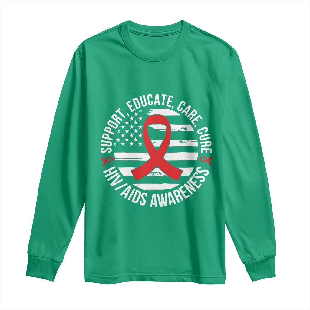 Support Educate Care Cure HIV Awareness Month Gift Long Sleeve Shirt - Wonder Print Shop