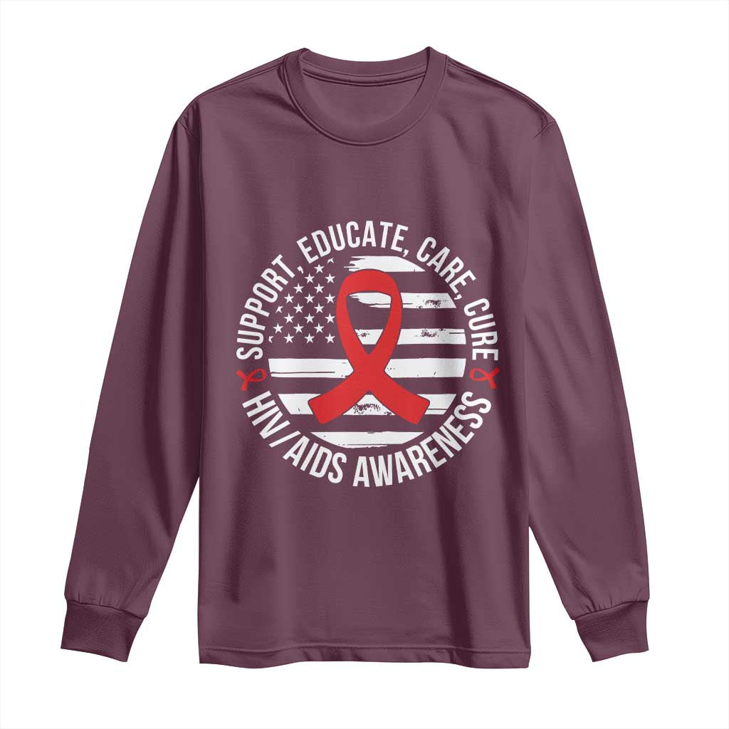 Support Educate Care Cure HIV Awareness Month Gift Long Sleeve Shirt - Wonder Print Shop