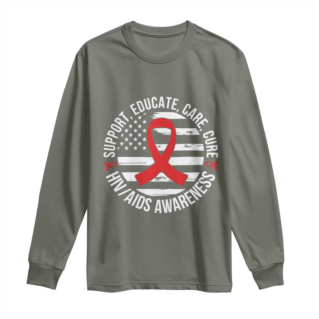Support Educate Care Cure HIV Awareness Month Gift Long Sleeve Shirt - Wonder Print Shop