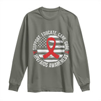 Support Educate Care Cure HIV Awareness Month Gift Long Sleeve Shirt - Wonder Print Shop