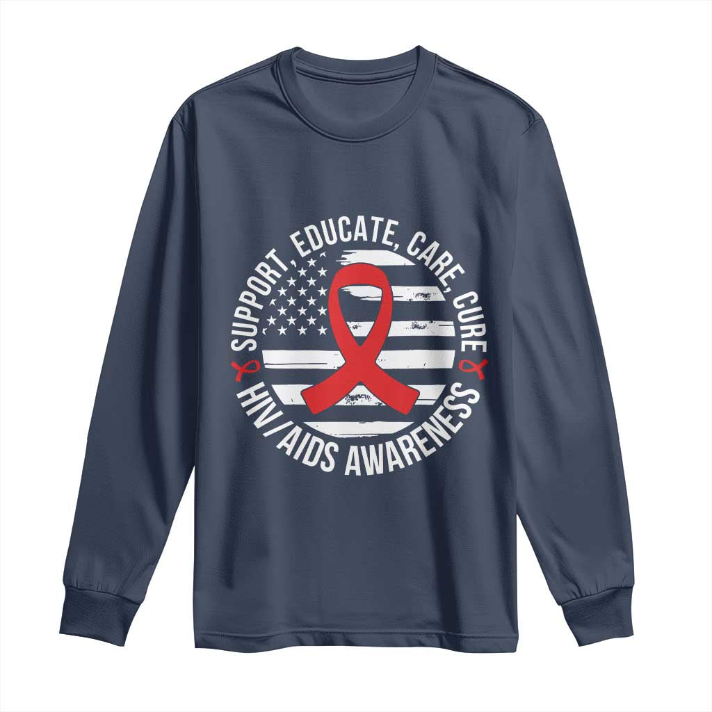 Support Educate Care Cure HIV Awareness Month Gift Long Sleeve Shirt - Wonder Print Shop