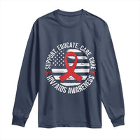 Support Educate Care Cure HIV Awareness Month Gift Long Sleeve Shirt - Wonder Print Shop
