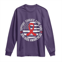 Support Educate Care Cure HIV Awareness Month Gift Long Sleeve Shirt - Wonder Print Shop