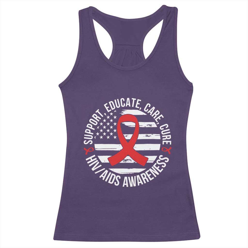 Support Educate Care Cure HIV Awareness Month Gift Racerback Tank Top - Wonder Print Shop