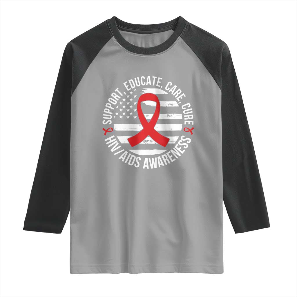 Support Educate Care Cure HIV Awareness Month Gift Raglan Shirt - Wonder Print Shop