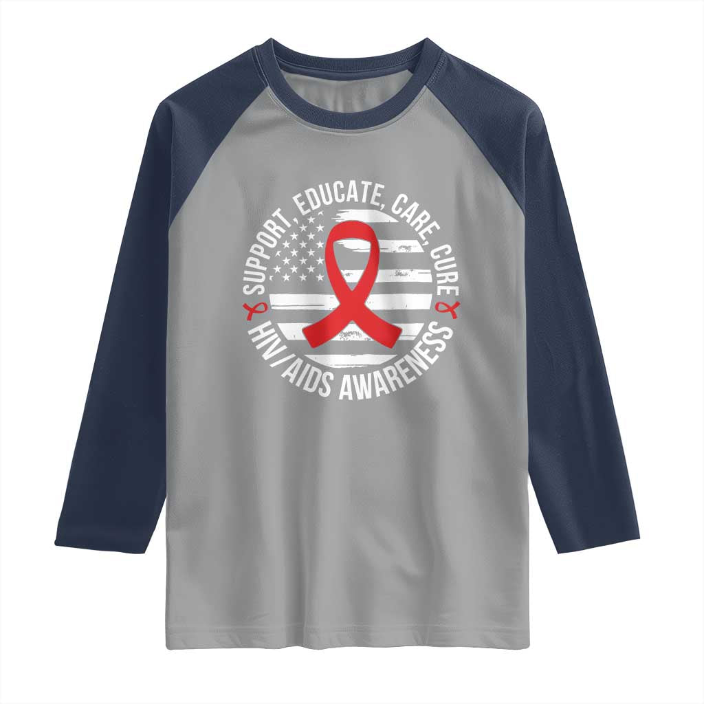 Support Educate Care Cure HIV Awareness Month Gift Raglan Shirt - Wonder Print Shop